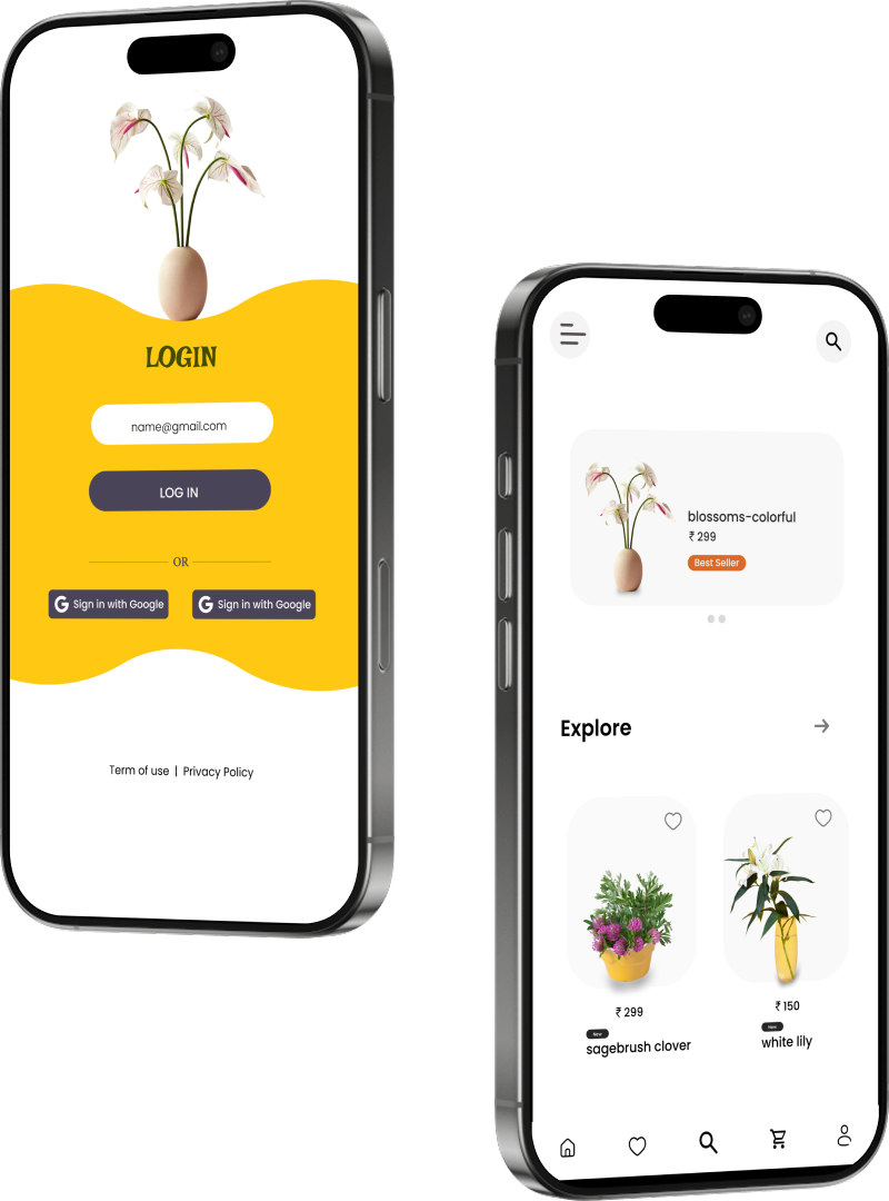 FloraGo login and explore screens