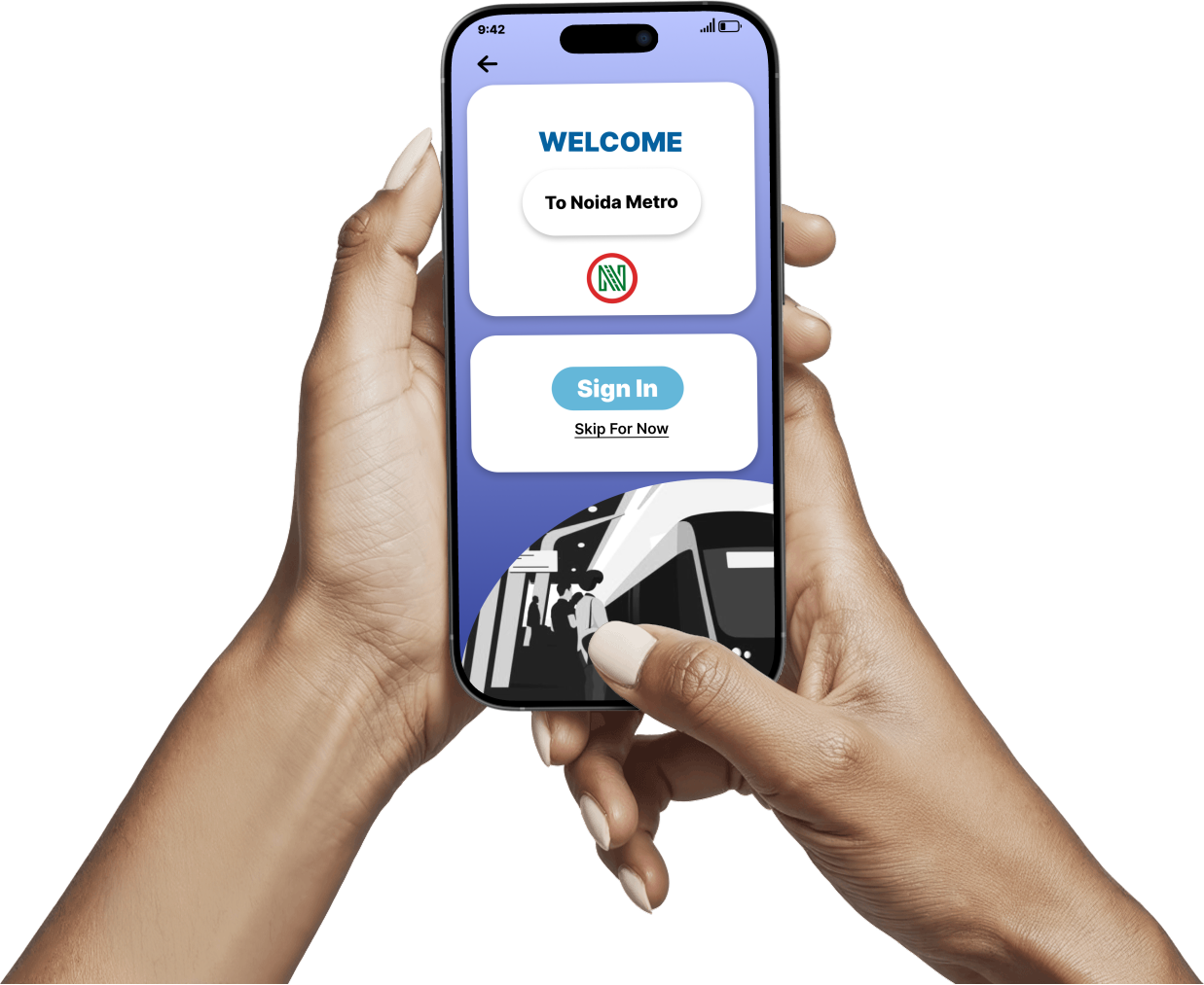 Noida Metro app welcome and sign-in preview