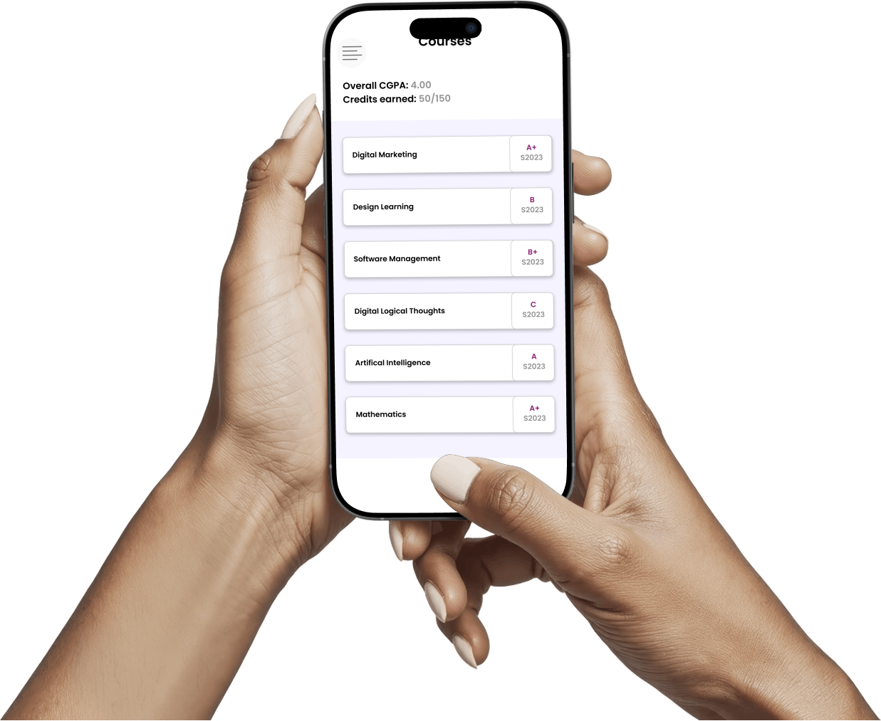 Student app courses overview screen